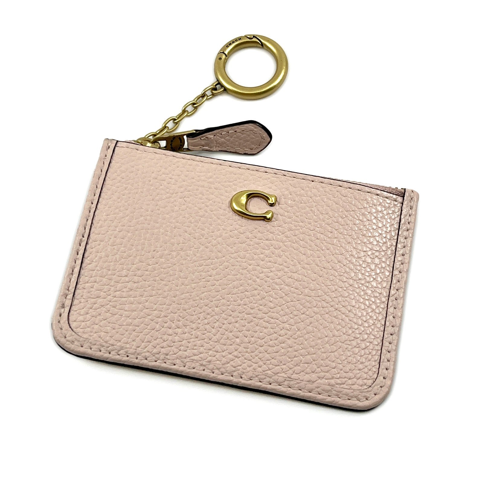 Coach Zip Card Case Coin Purse Light Pink Leather with Key Ring