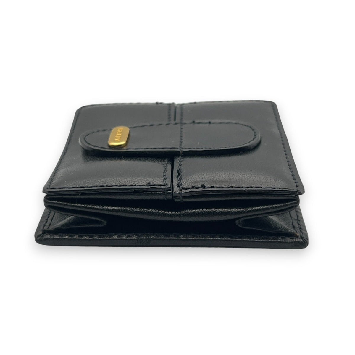 Bally Logo Plated Leather Coin Purse Wallet Black Compact
