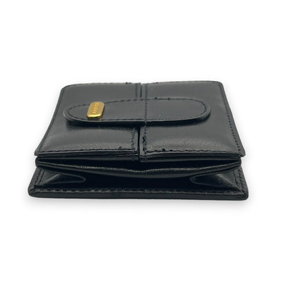 Bally Logo Plated Leather Coin Purse Wallet Black Compact