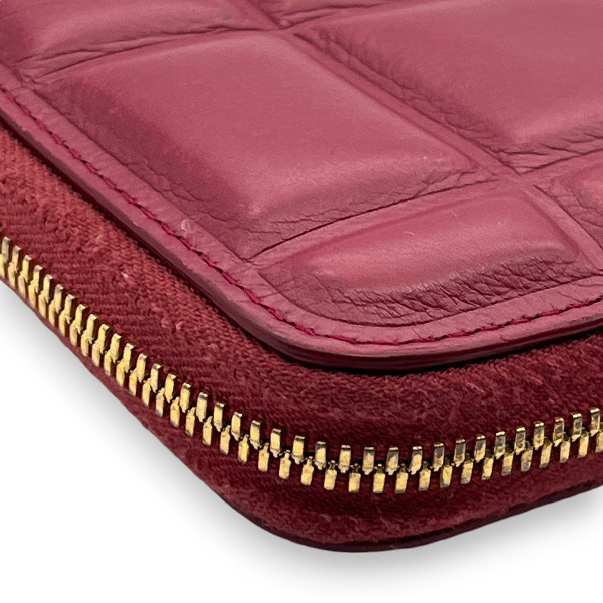 Bottega Veneta Padded Paper Calf Mini Wallet Burgundy Red Zipper