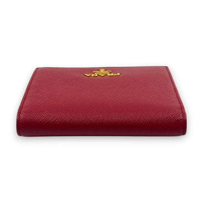 Prada Saffiano Leather Bifold Compact Wallet in Red w/ Box