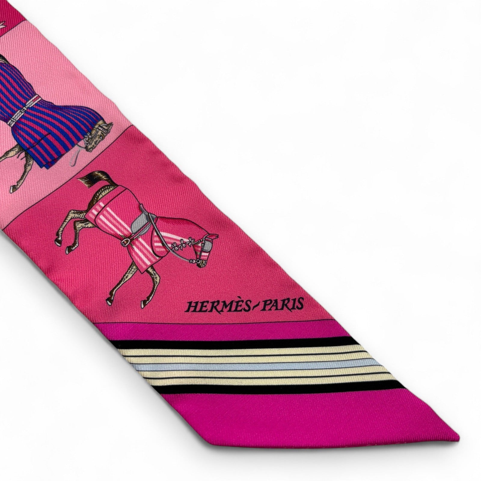 Hermès Twilly Silk Scarf Pink Horses Print 100% Silk with Box