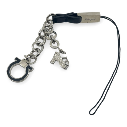 Salvatore Ferragamo Gancini Cell Phone Strap High Heel Shoe Charm Silver w/Box