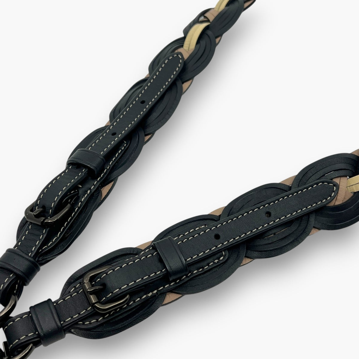 COACH Bag Strap Woven Braided Leather Black Beige Adjustable Shoulder Replacemen
