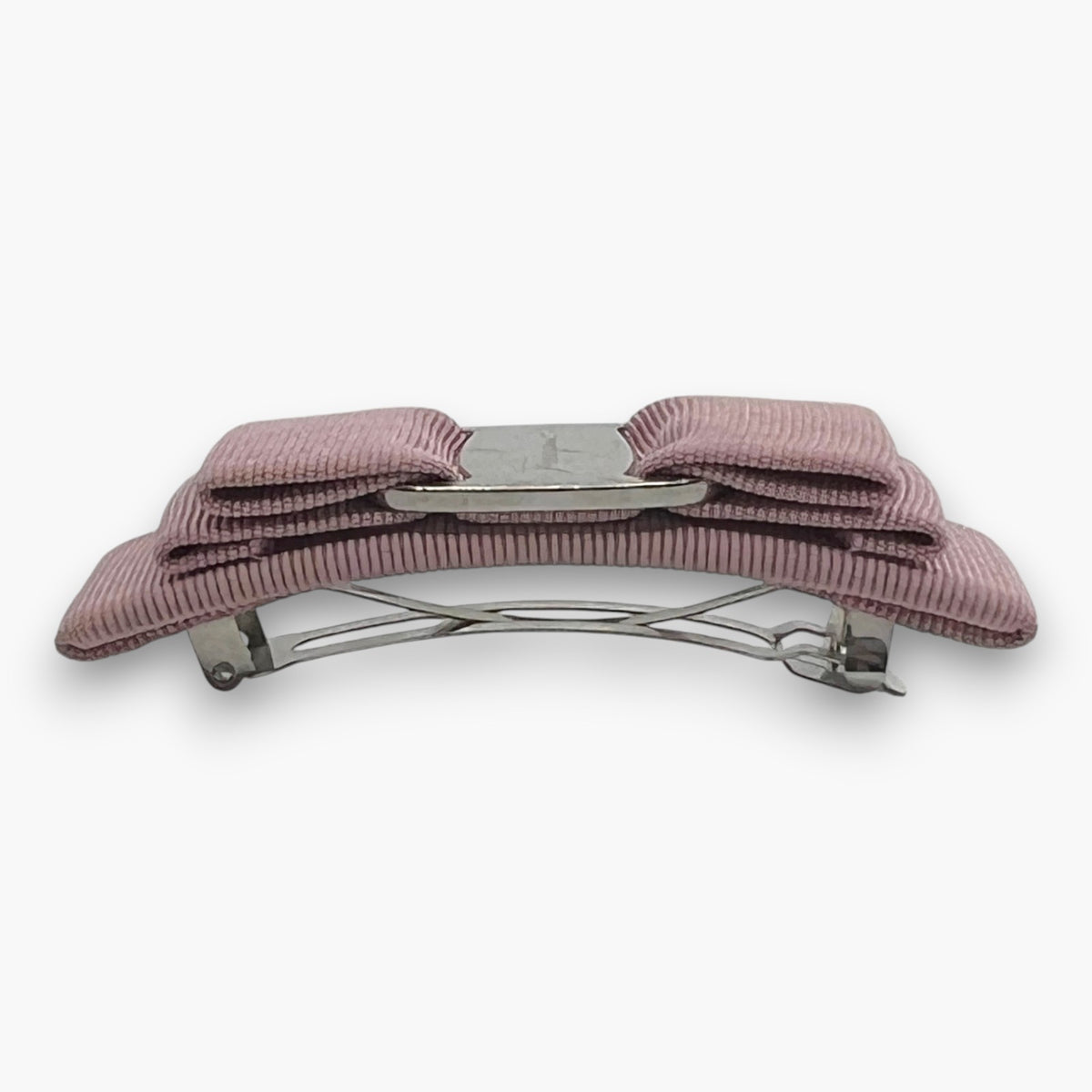 Salvatore Ferragamo Vara Bow Hair Clip Barrette Pink Silver-tone  w/ Box