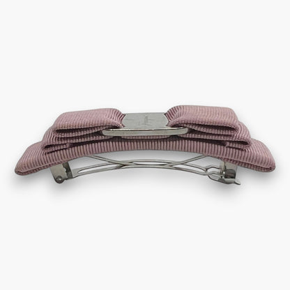 Salvatore Ferragamo Vara Bow Hair Clip Barrette Pink Silver-tone  w/ Box