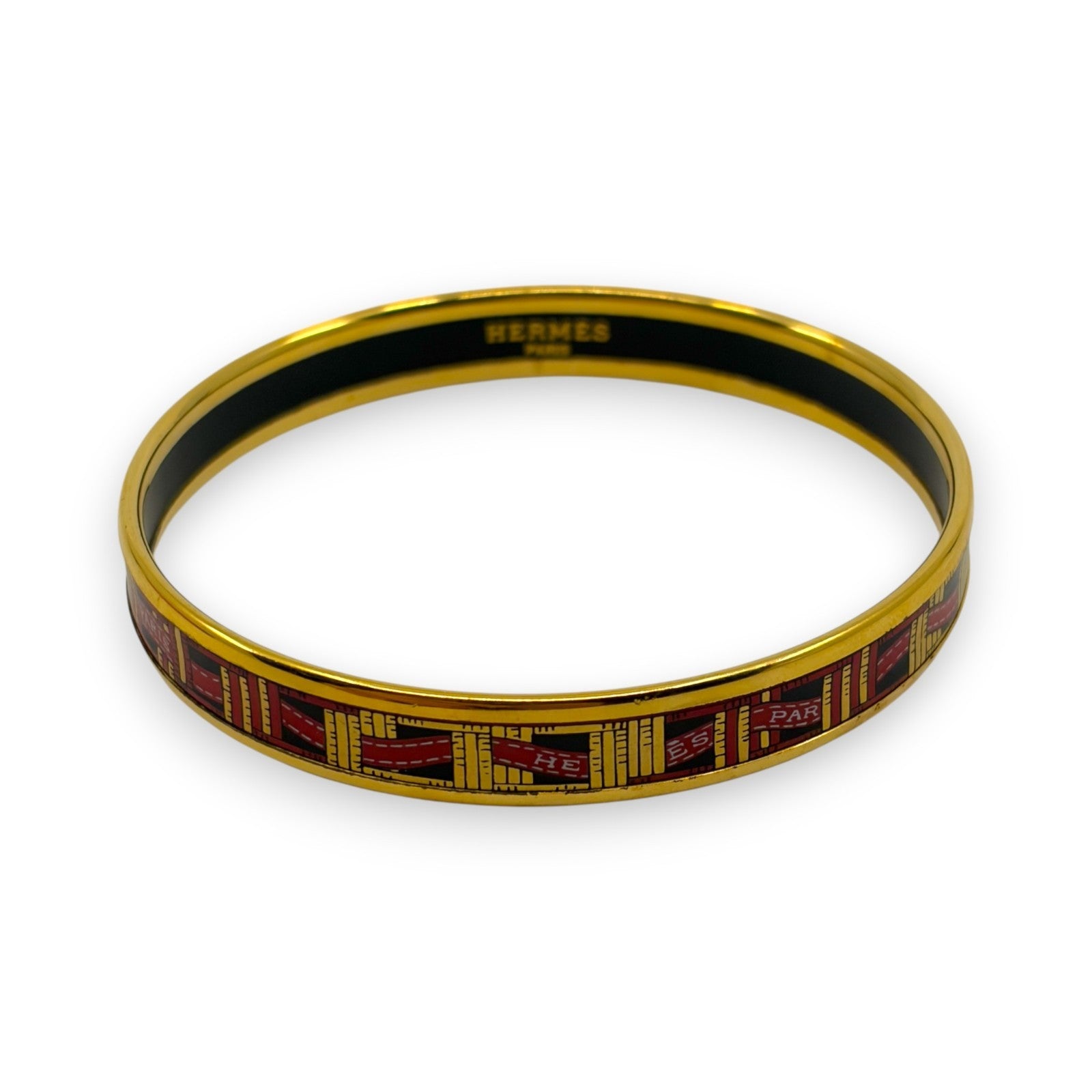 Hermes Enamel Bracelet Bangle Émail PM Gold Black w/ Box