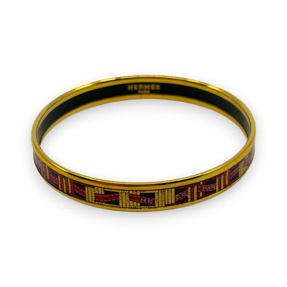 Hermes Enamel Bracelet Bangle Émail PM Gold Black w/ Box