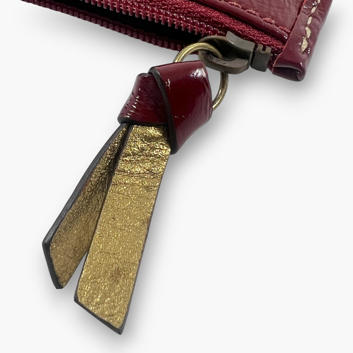 Coach Coin Case Key Ring Zip Wallet Patent Leather Burgundy