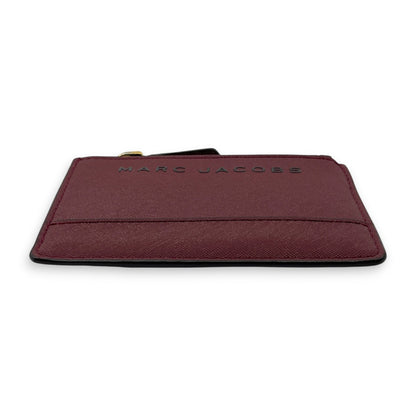 Marc Jacobs Burgundy Leather Zip Card Case Wallet Key Ring ID Window