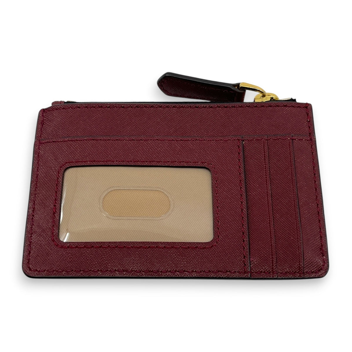 Marc Jacobs Burgundy Leather Zip Card Case Wallet Key Ring ID Window