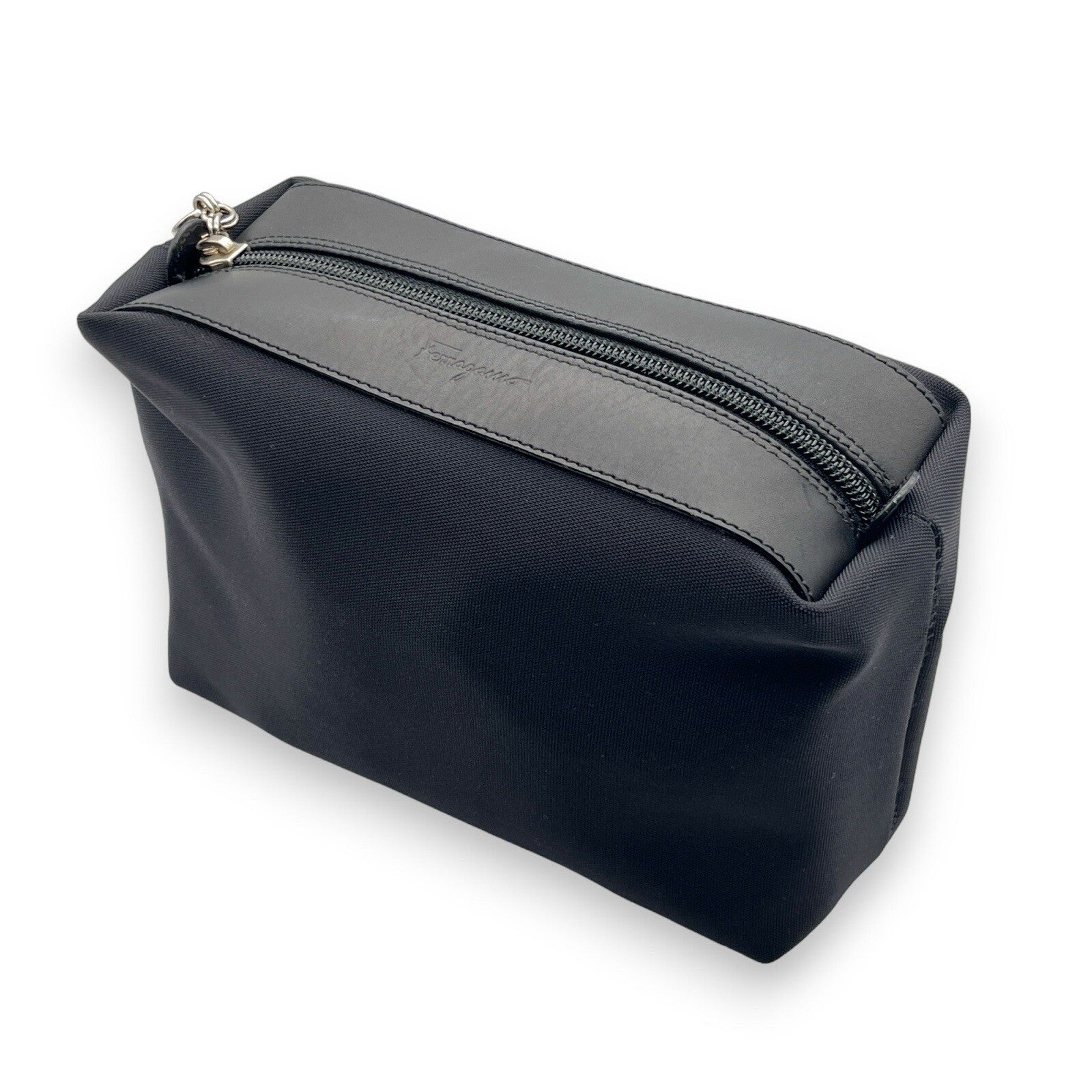 Salvatore Ferragamo Fabric and Leather Pouch in Black