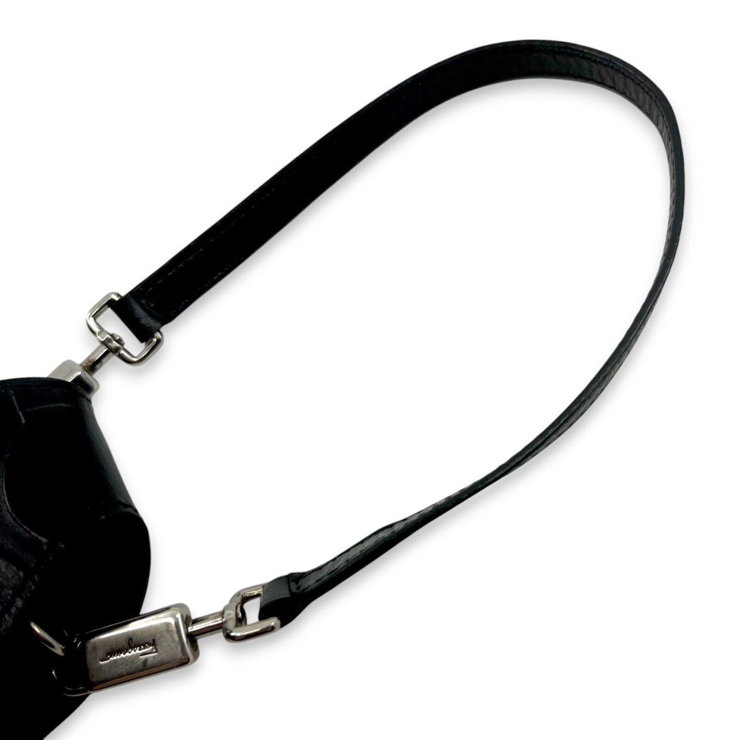 Salvatore Ferragamo Gancini Embossed Leather Mini Pouch Black  w/ Dust Bag