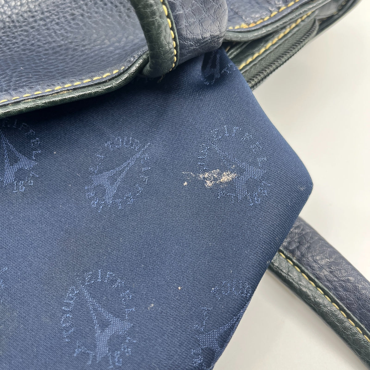 La Tour Eiffel 1887 Leather Handbag Tote Navy Blue Green Logo Badge