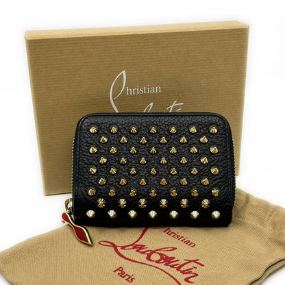 Christian Louboutin Panettone Black Leather Zip Wallet w/ Spikes Box Dust Bag