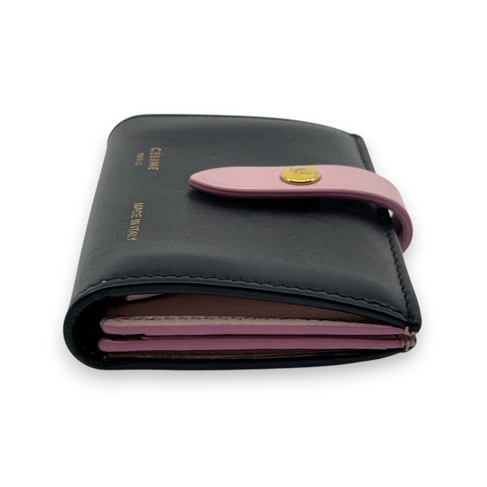 Celine Black Pink Leather Card Holder with Snap Tab