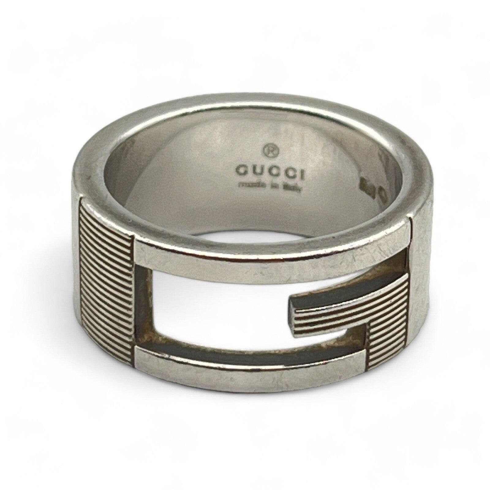 Gucci G Logo Ring Silver 925 Size 5 w/Box & Storage Bag