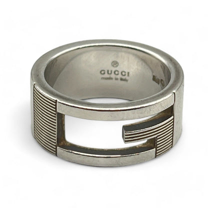Gucci G Logo Ring Silver 925 Size 5 w/Box & Storage Bag