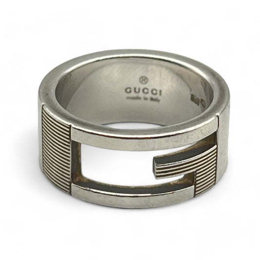 Gucci G Logo Ring Silver 925 Size 5 w/Box & Storage Bag