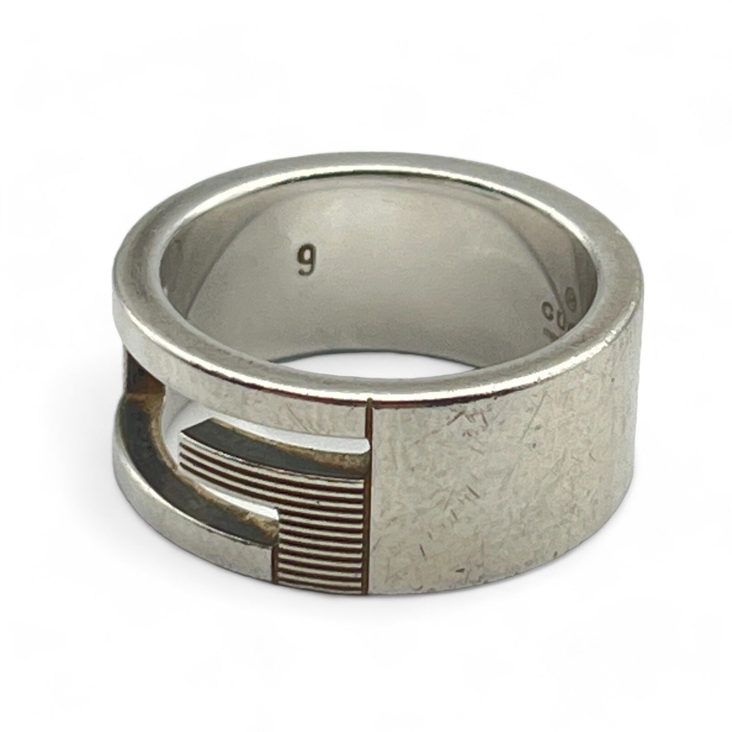 Gucci G Logo Ring Silver 925 Size 5 w/Box & Storage Bag