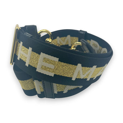 Marc Jacobs Adjustable Webbing Strap Black Gold with White Woven Logo