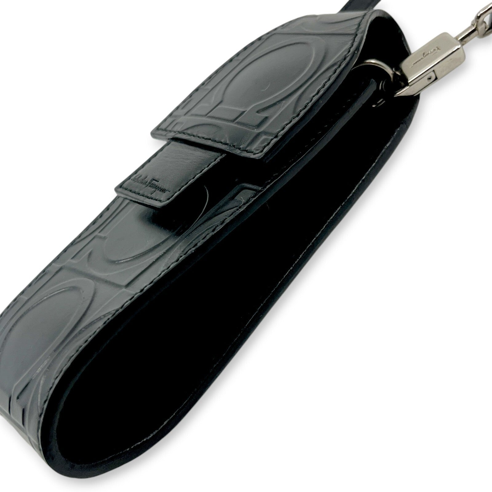 Salvatore Ferragamo Gancini Embossed Leather Mini Pouch Black  w/ Dust Bag