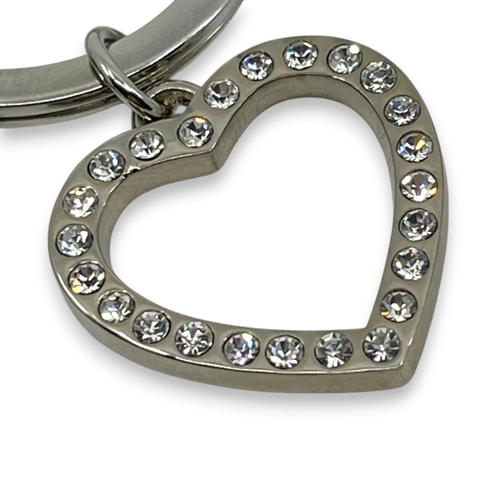 Coach Heart Charm Keychain Pink Silver-Tone with Rhinestone Detail