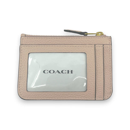 Coach Zip Card Case Coin Purse Light Pink Leather with Key Ring