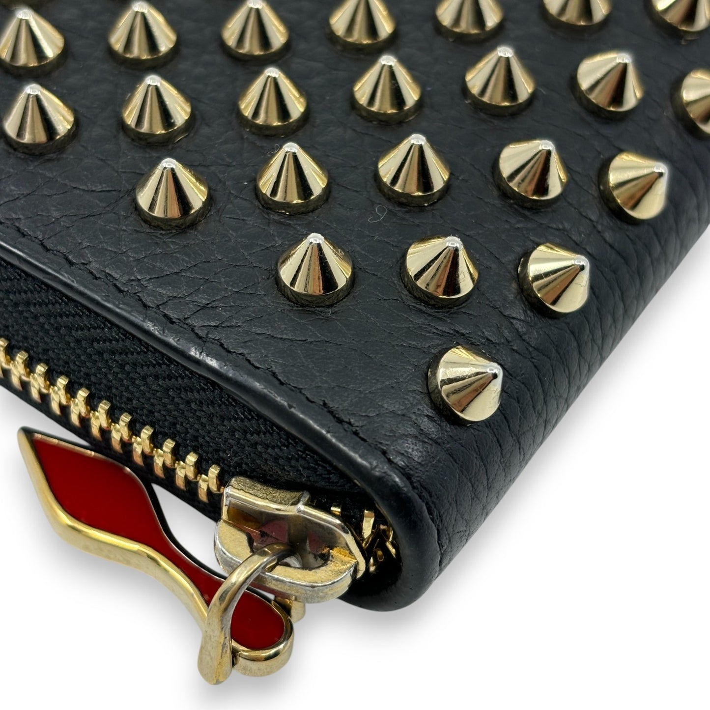Christian Louboutin Panettone Black Leather Zip Wallet w/ Spikes Box Dust Bag