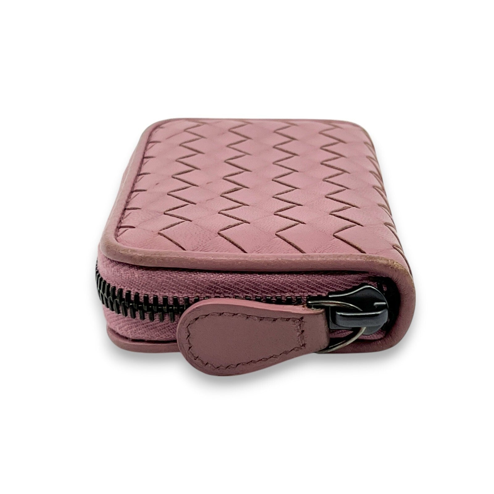 Bottega Veneta Intrecciato Leather Compact Zip-Around Wallet Pink