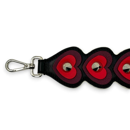Fendi Strap You Black Leather Bag Strap with Red Heart Studs