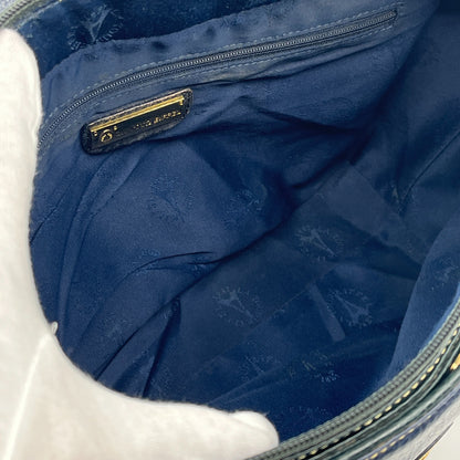 La Tour Eiffel 1887 Leather Handbag Tote Navy Blue Green Logo Badge
