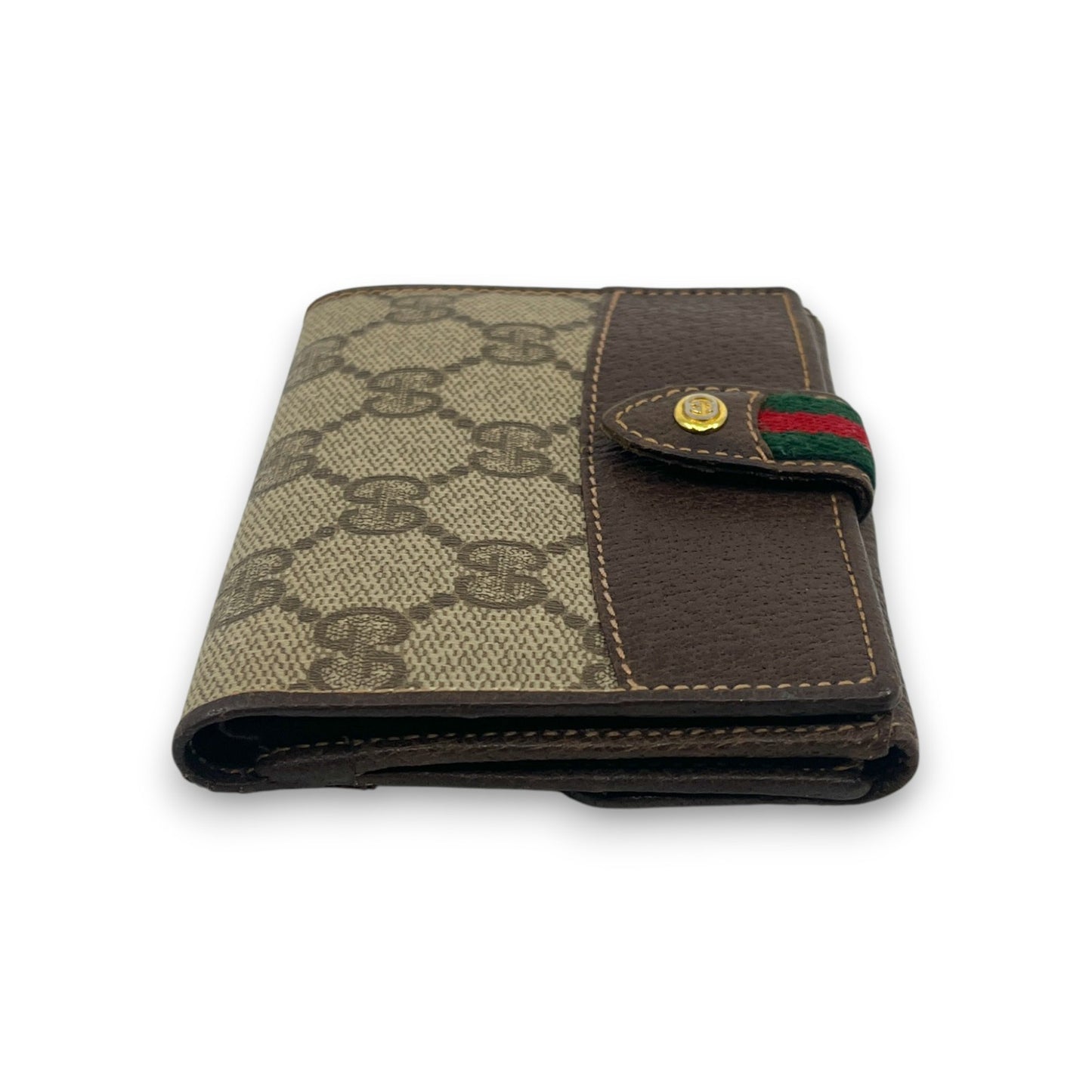Gucci GG Supreme Canvas Web Stripe Bifold Wallet Brown Leather