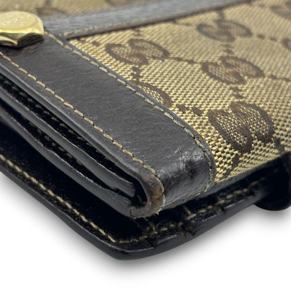 Gucci GG Canvas Bifold Wallet Brown Leather Trim w/ Box