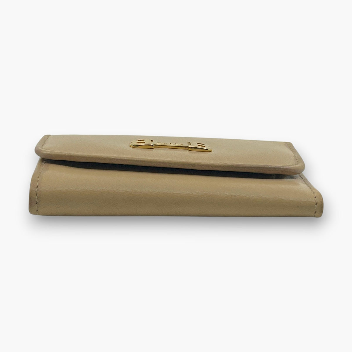 BALLY Leather Key Case 6 Hooks Beige Gold Tone Logo Made in Italy