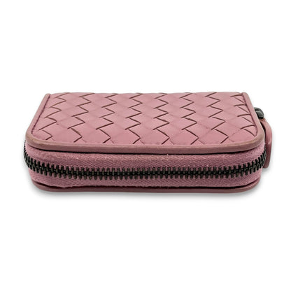 Bottega Veneta Intrecciato Leather Compact Zip-Around Wallet Pink