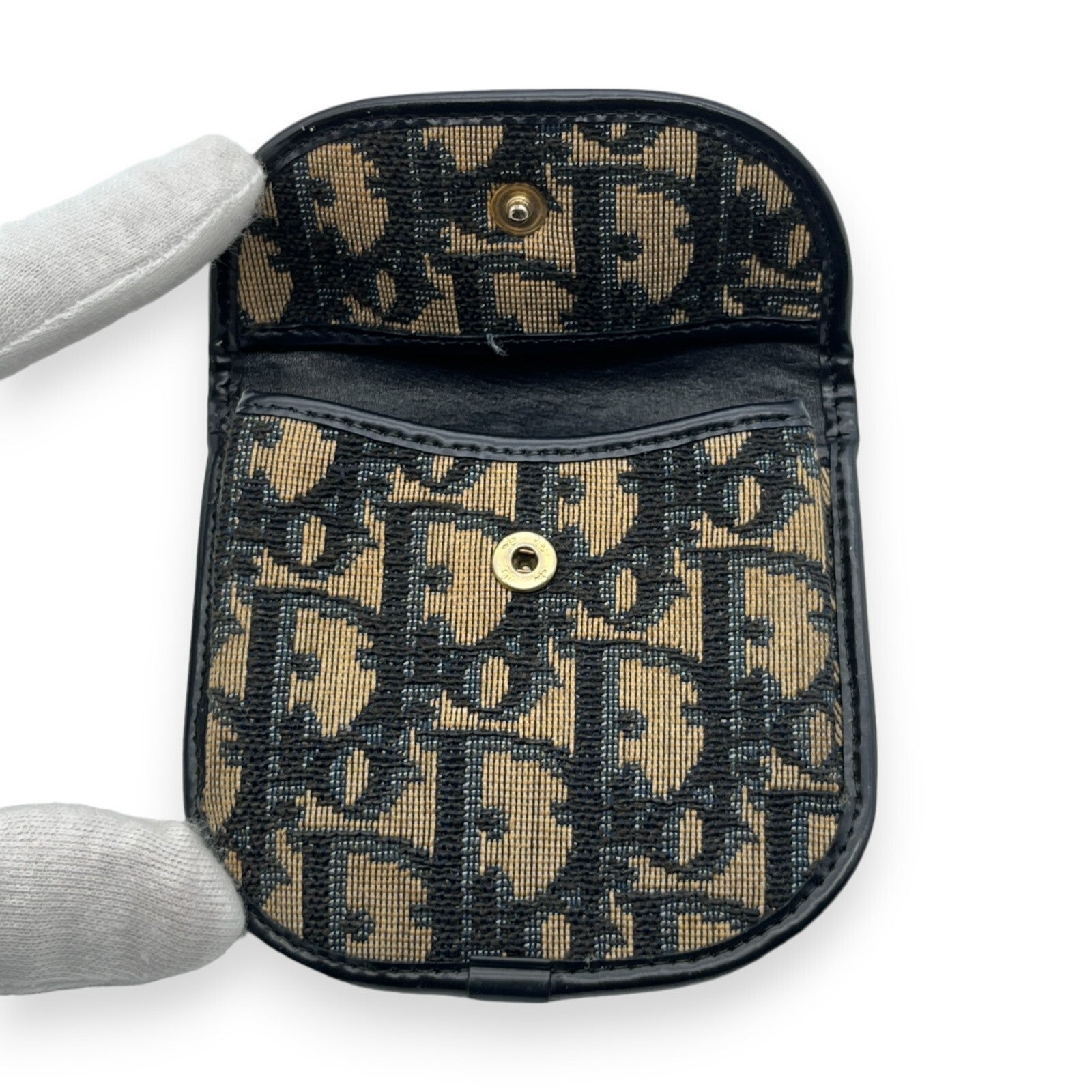 Christian Dior Trotter Canvas Leather Coin Purse Compact Wallet