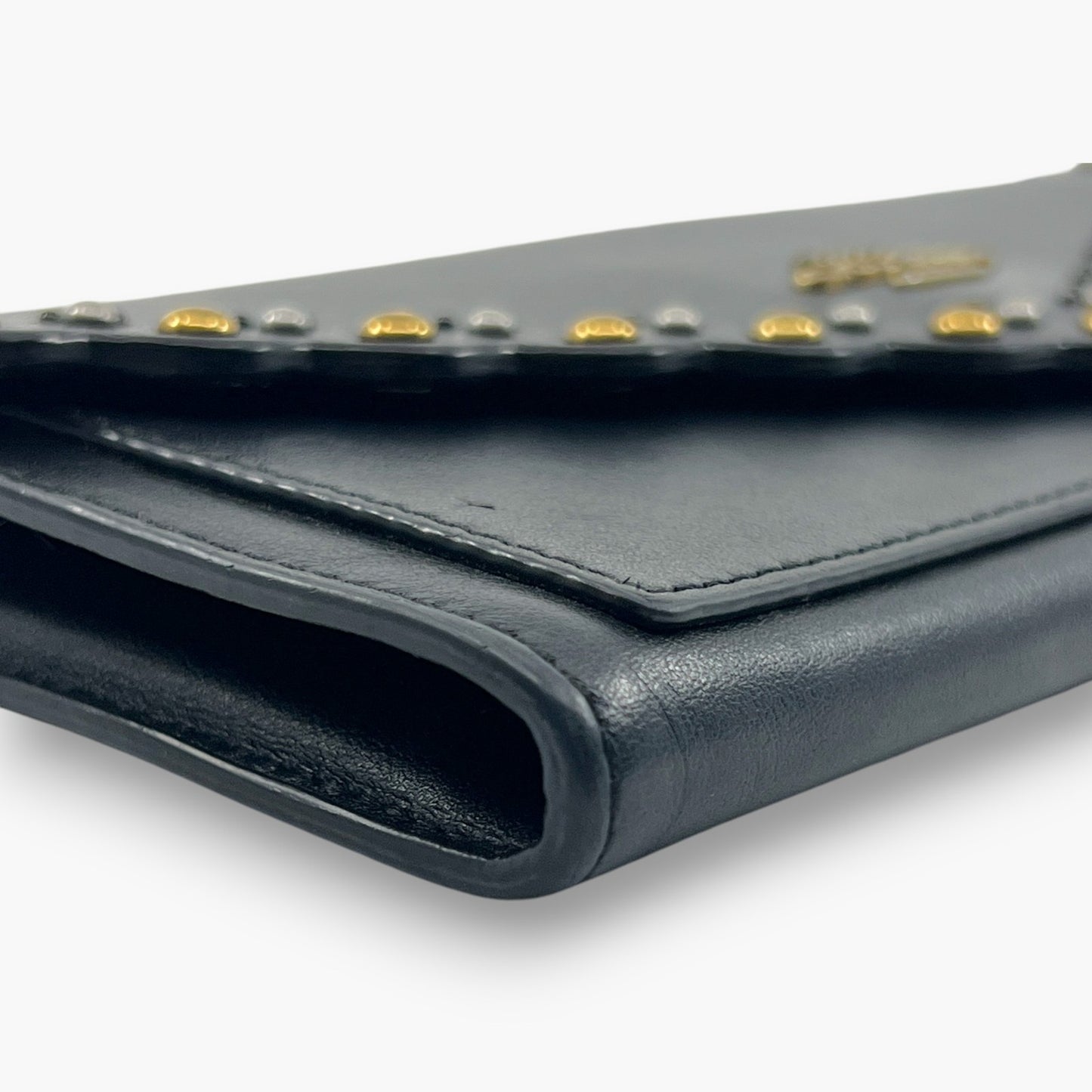 Coach Studded Scallop Flap Long Wallet Snap Closure Black Leather