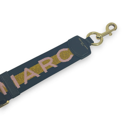 Marc Jacobs Adjustable Webbing Strap Black Gold with Pink Woven Logo
