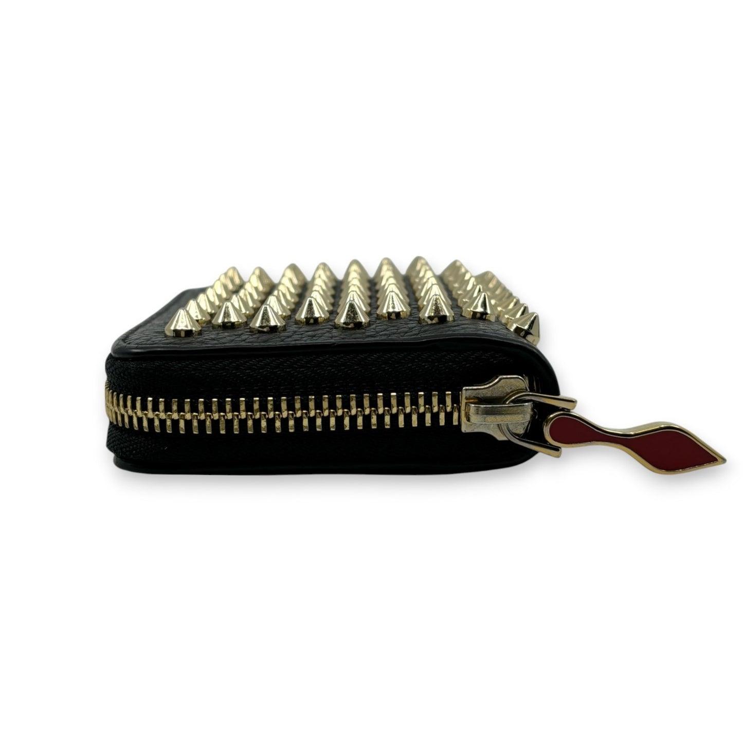Christian Louboutin Panettone Black Leather Zip Wallet w/ Spikes Box Dust Bag