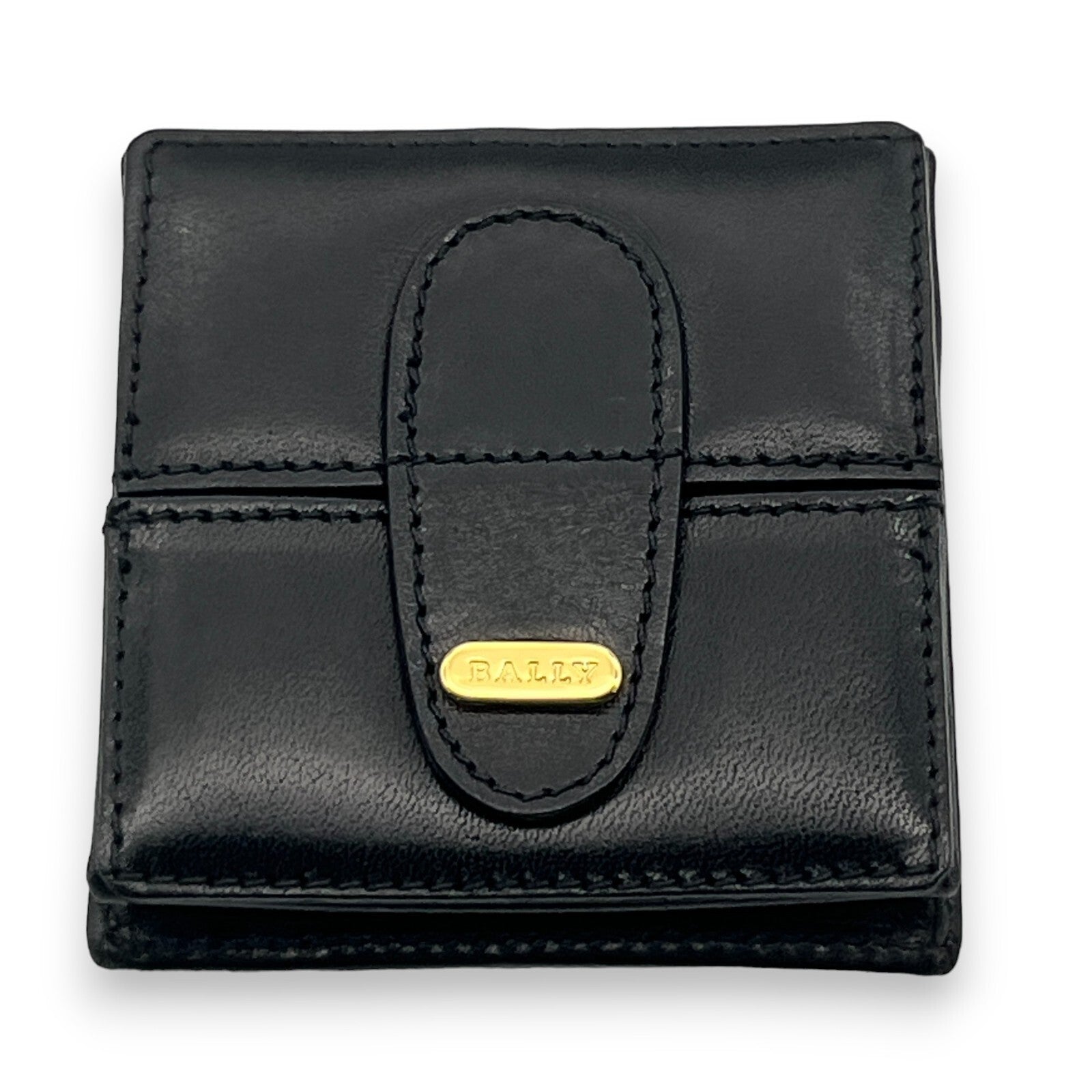 Bally Logo Plated Leather Coin Purse Wallet in Black