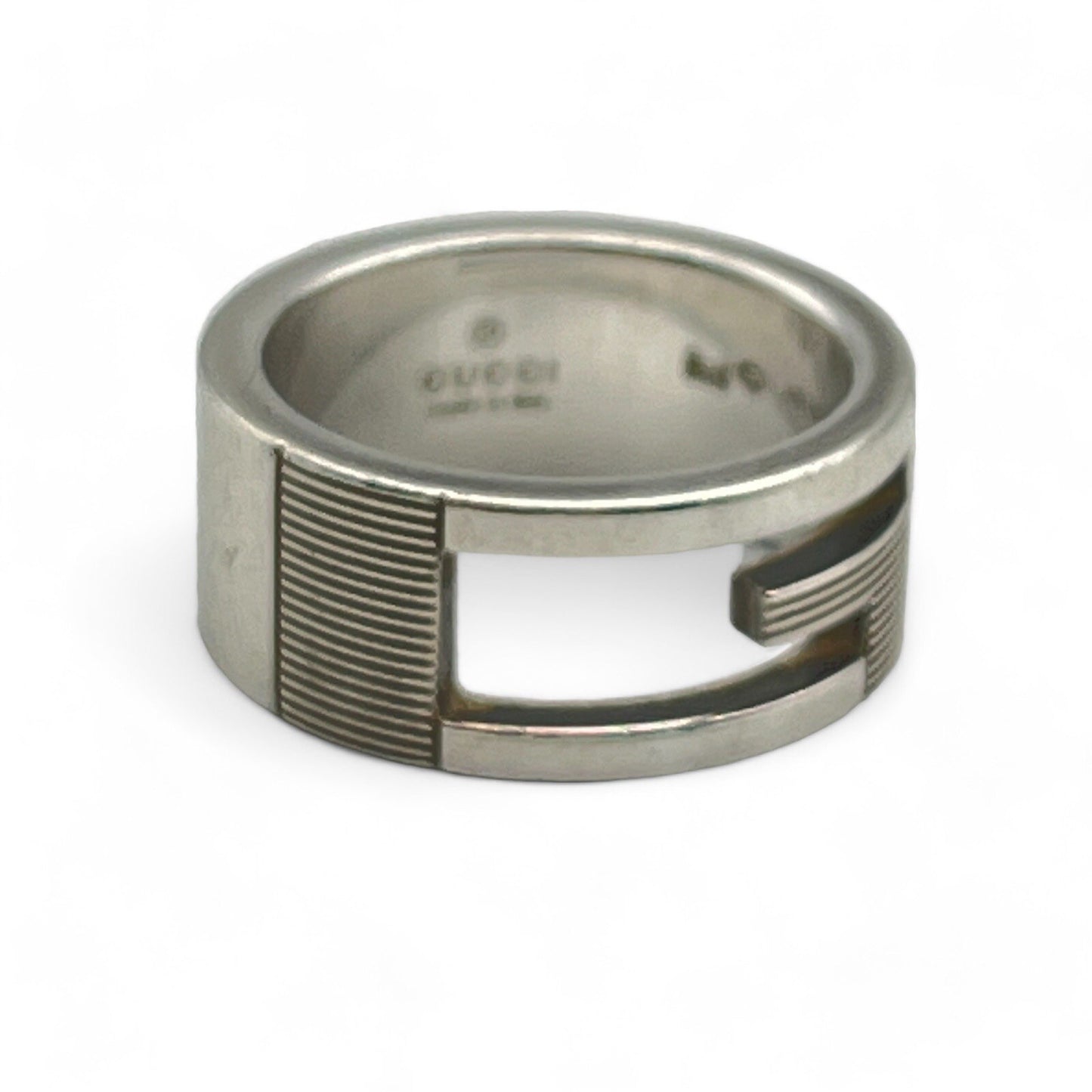 Gucci G Logo Ring Silver 925 Size 5 w/Box & Storage Bag