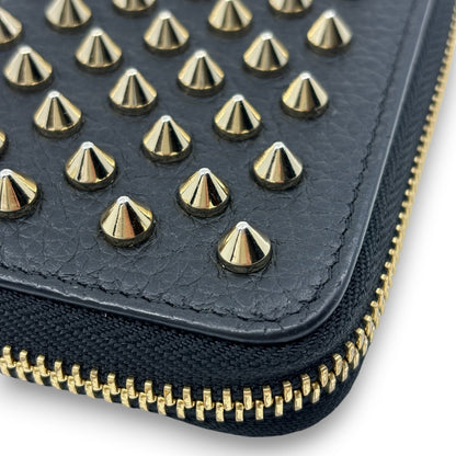 Christian Louboutin Panettone Black Leather Zip Wallet w/ Spikes Box Dust Bag