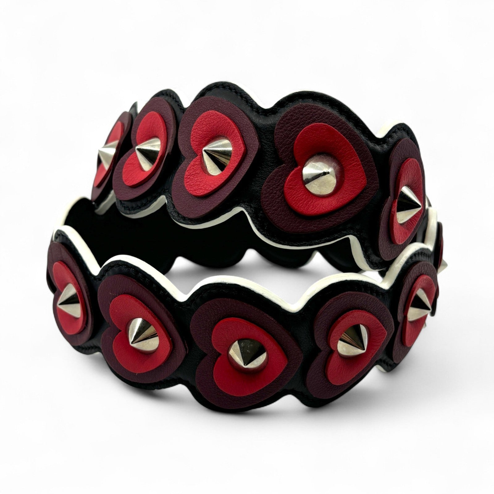 Fendi Strap You Black Leather Bag Strap with Red Heart Studs