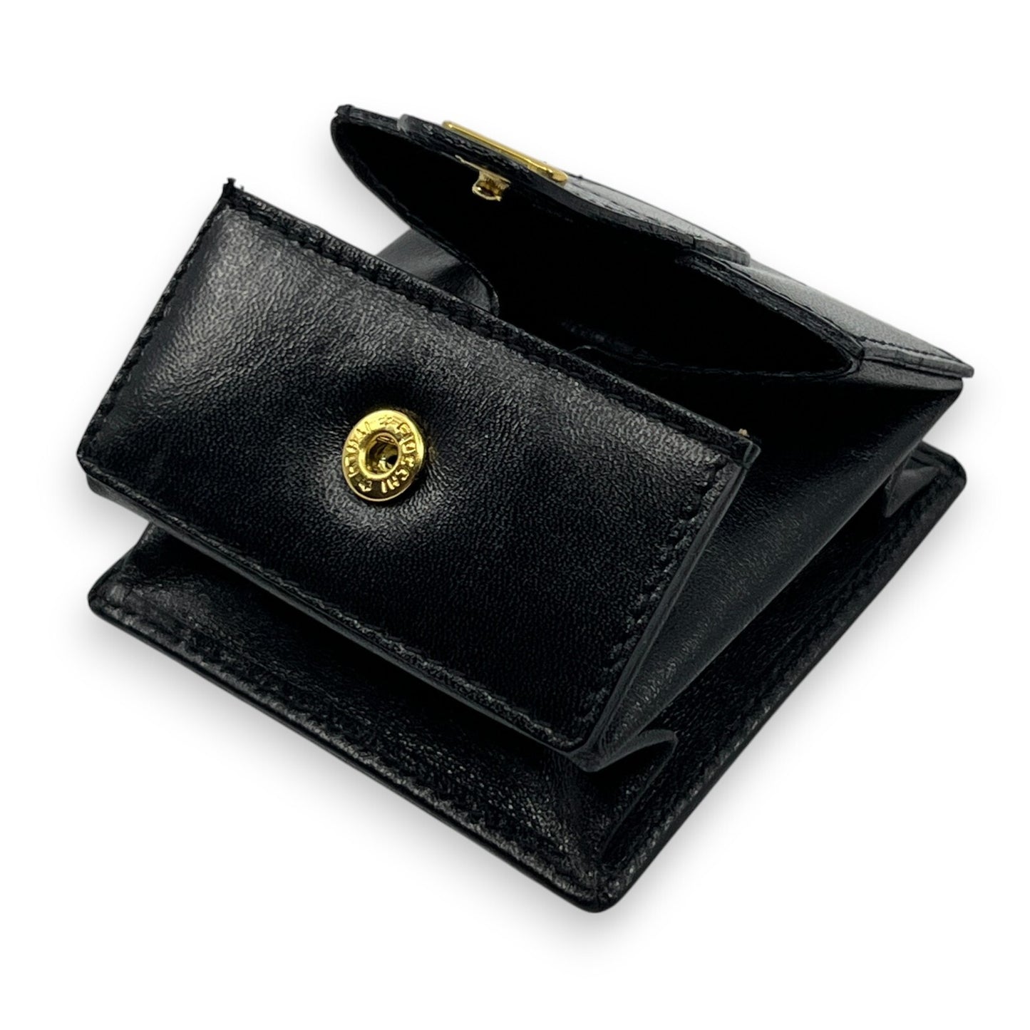 Bally Compact Leather Coin Wallet in Black w/ Box and Dust Bag