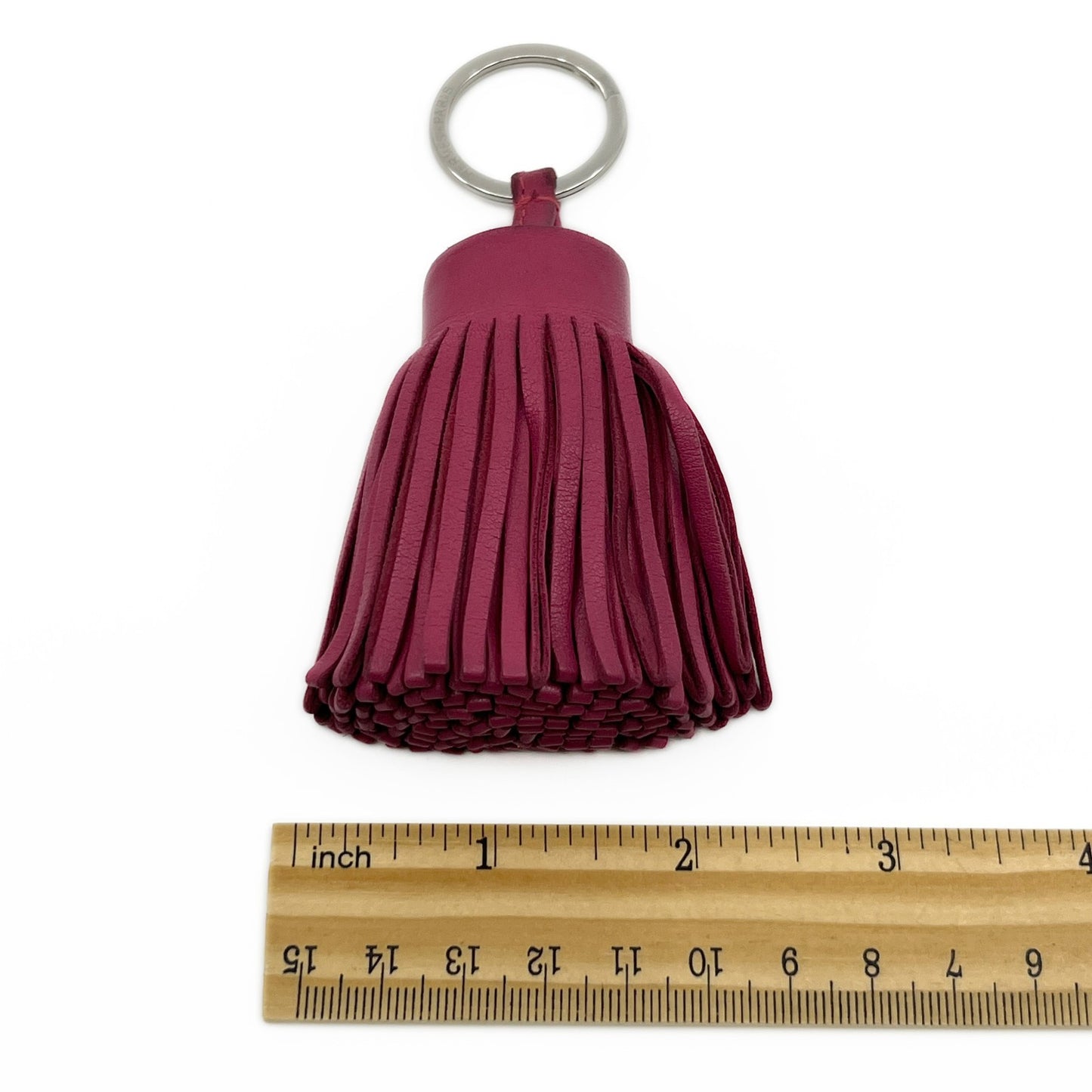 Hermès Carmen Rose Pourpre Pink Leather Tassel Key Ring Charm w/ Box