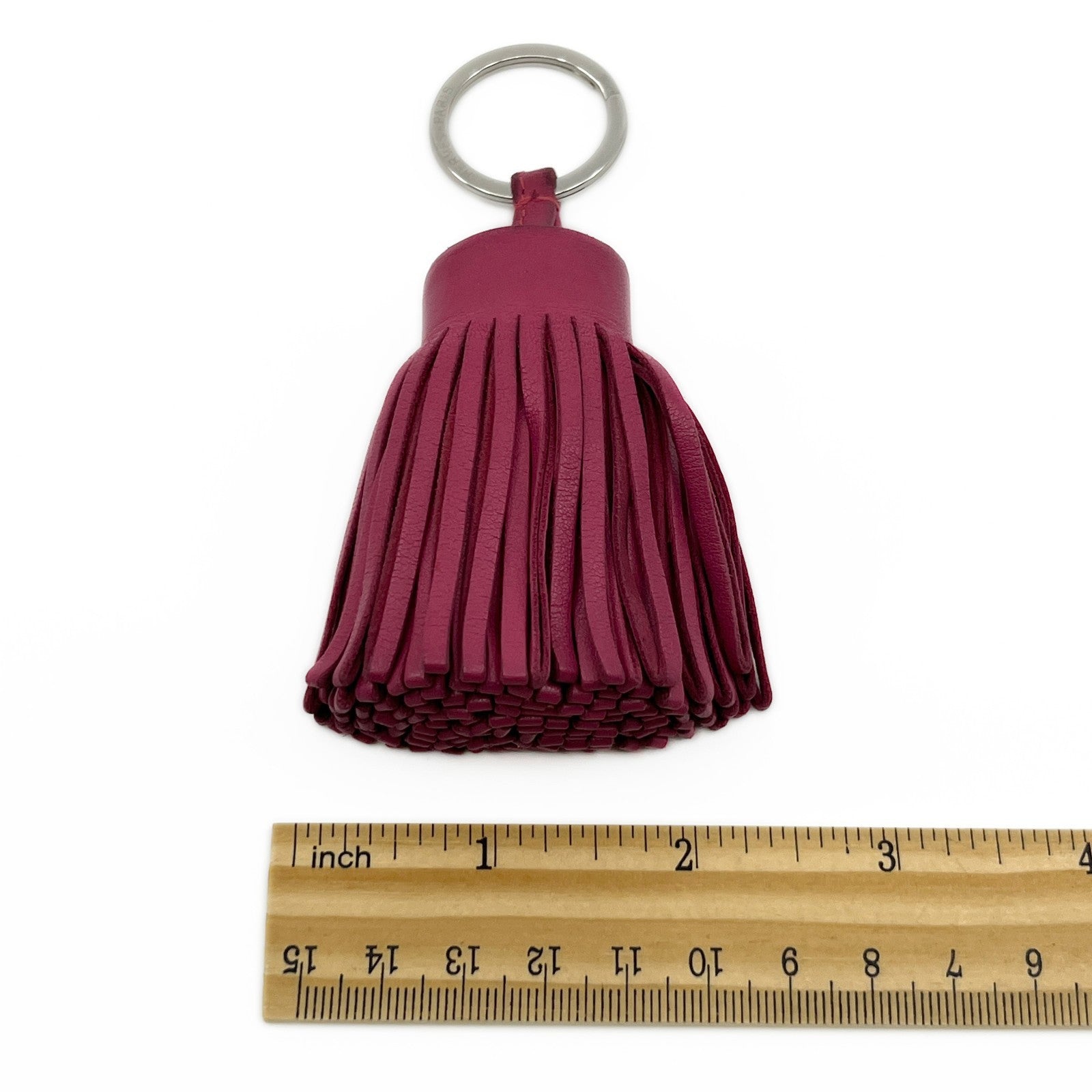 Hermès Carmen Rose Pourpre Pink Leather Tassel Key Ring Charm w/ Box