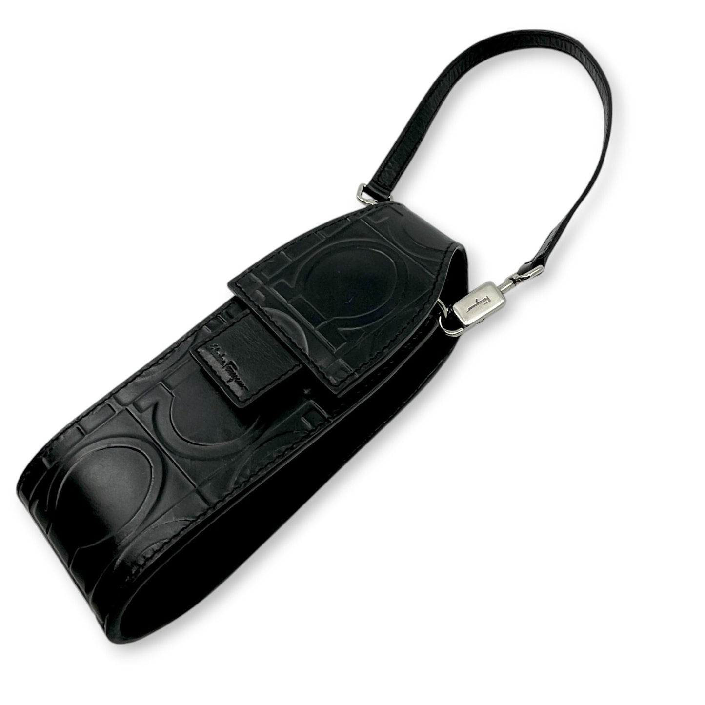 Salvatore Ferragamo Gancini Embossed Leather Mini Pouch Black  w/ Dust Bag