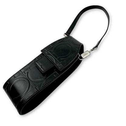 Salvatore Ferragamo Gancini Embossed Leather Mini Pouch Black  w/ Dust Bag