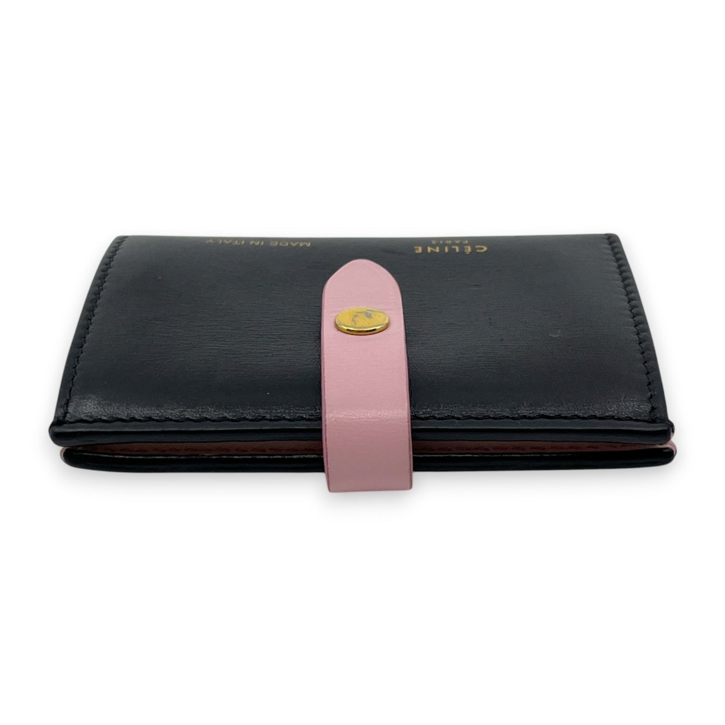 Celine Black Pink Leather Card Holder with Snap Tab